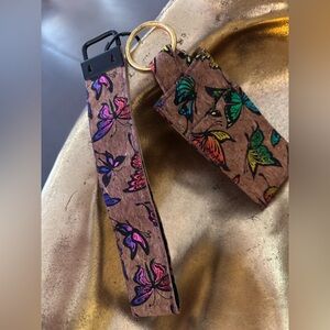 Butterfly Cork Keychain and Lipstick Strap Set of Two